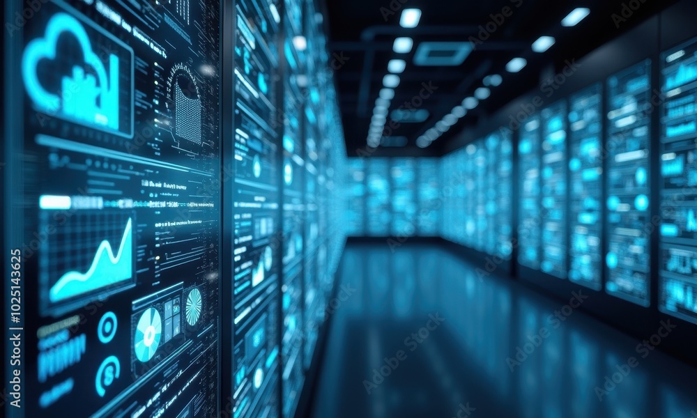 Aufkleber data center with digital analytics and visualization