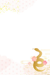 2025年　巳年　年賀状　ピンク　梅　和柄　背景