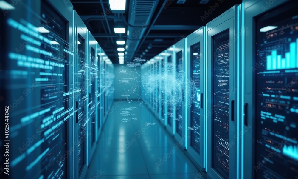 Poster data center with cloud computing technology visualization