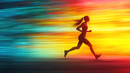 Female runner in motion blur, showcasing dynamic movement and energy in a vibrant outdoor setting.