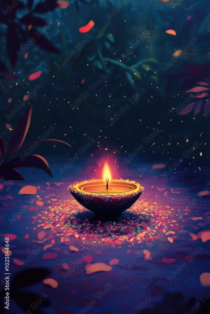 Poster A lone candle sitting on the surface of calm pond water, surrounded by darkness