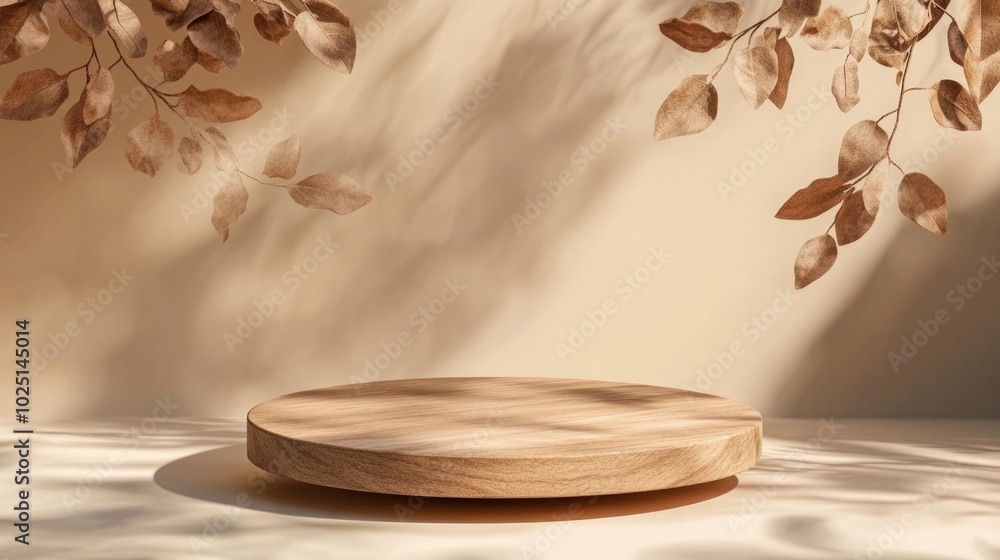 Poster a simple wooden plate sits on top of a table, ready for use