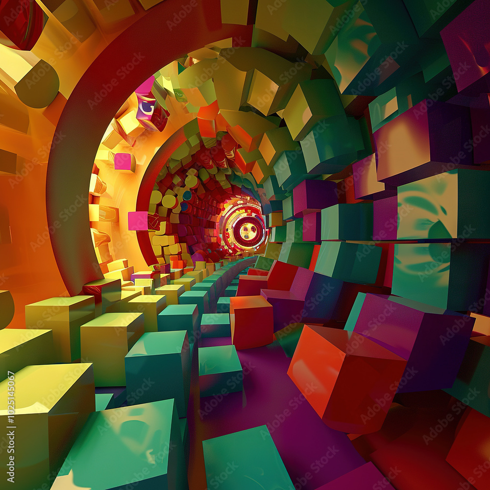 Poster abstract background with colorful 3d shapes scattered in geometric composition
