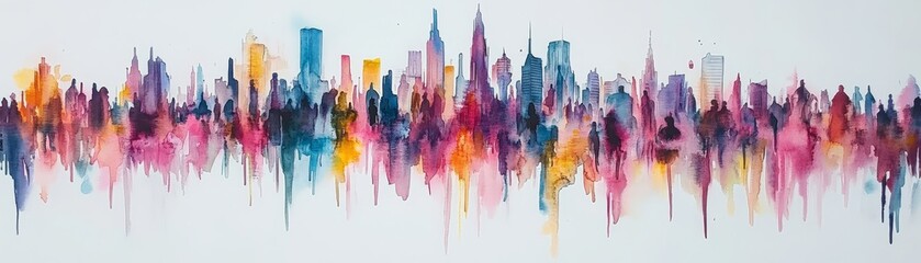 Fototapeta premium Vibrant Watercolor City Skyline Illustration