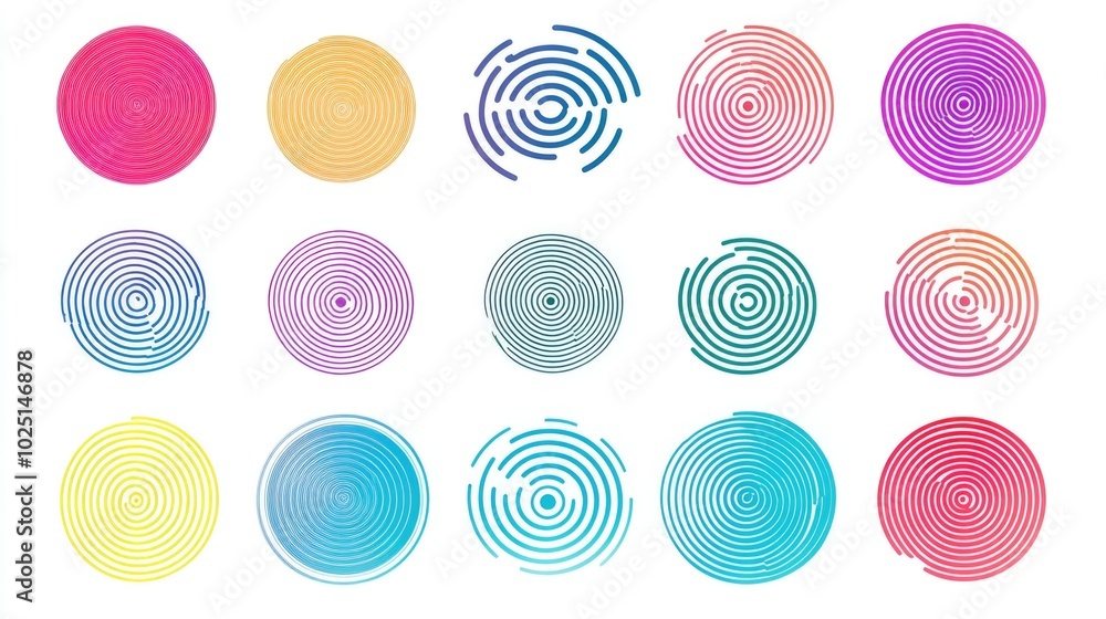 Poster a collection of vibrant spirals against a clean white backdrop, ideal for use in designs and present