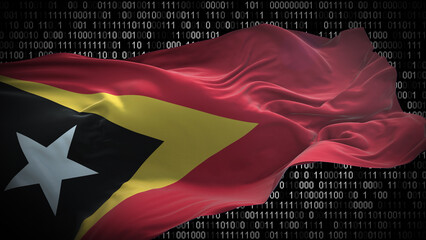 Binary code on flag of East Timor. Program source code or Hacker concept on East Timorese flag....