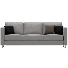 3d render gray sofa couch home decor with transparent background