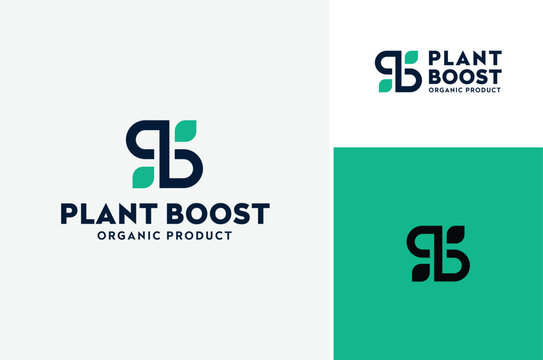 Initial Letter Monogram PB with Leaf for Plant Botany Agriculture Farm logo design