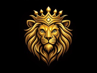 Elegant Gold Lion with Crown Logo Design for Luxury Brands and Businesses, Symbolizing Power and Authority