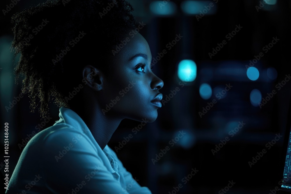Aufkleber a person sitting in front of a laptop with a focused expression, perfect for representing work-from-