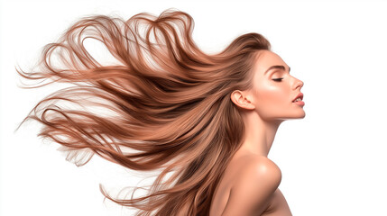 Naklejka premium Portrait of beautiful model with gorgeous hair on white background, model 