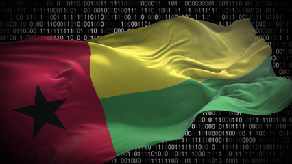 Binary code on flag of Guinea Bissau. Program source code or Hacker concept on Bissau-Guinean flag. Guinea Bissau digital technology security, hacking or programming