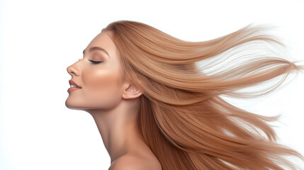 Fototapeta premium Portrait of beautiful model with gorgeous blond hair on white background