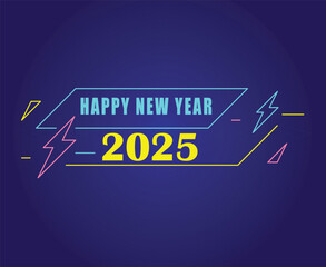 Happy New Year 2025 Design Neon Festive Elegant Abstract Logo Symbol Vector Illustration