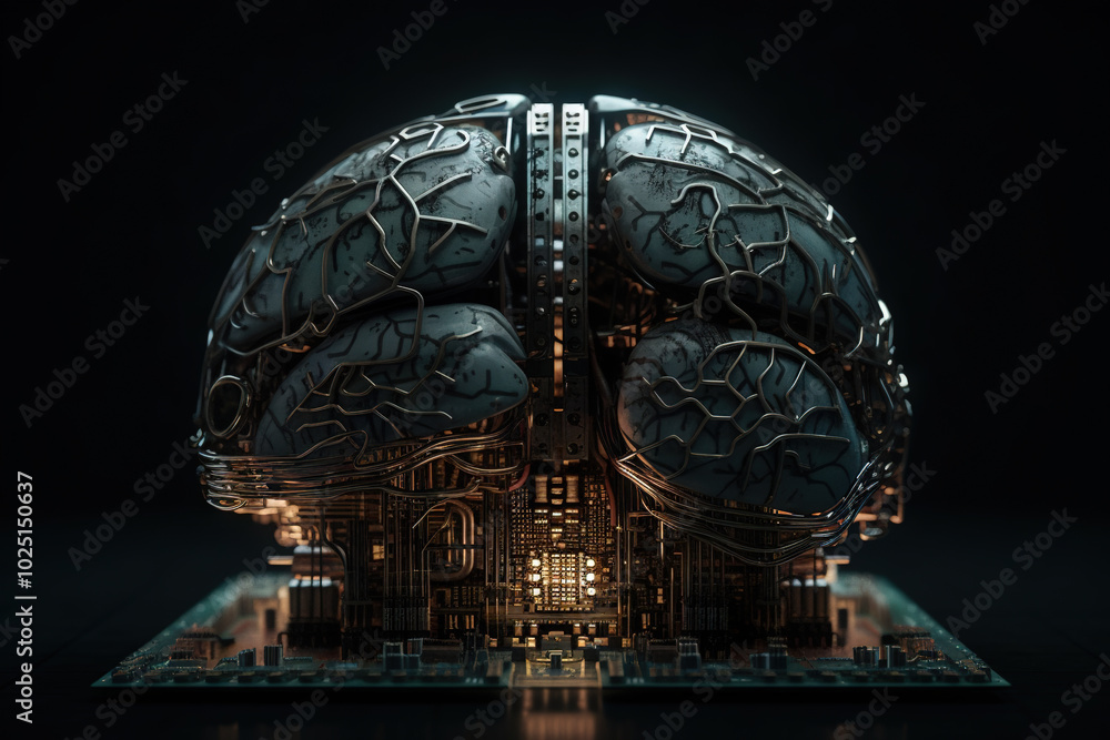 Poster Artificial intelligence science concept with technological AI brain on the circuit board