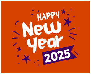 Happy New Year 2025 Design Orange And Purple Festive Elegant Abstract Logo Symbol Vector Illustration