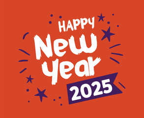 Happy New Year 2025 Design Orange And Purple Festive Elegant Abstract Logo Symbol Vector Illustration