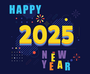 Happy New Year 2025 Design Colorful Festive Abstract Logo Symbol Vector Illustration