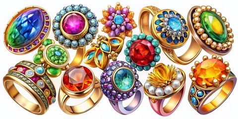 Elegant Ring Illustration in Various Styles for Jewelry Design, Art, and Fashion Inspiration - Perfect for Creative