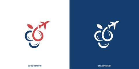 Grape Travel Logo. Grape Fruit and Airplane with Minimalist Style. Travel Logo, Icon, Symbol, Vector Design Inspiraiton.