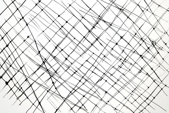 Hand drawn ink lines intersecting in an abstract grid pattern on a clean white background