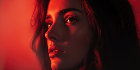 Fototapeta premium A close-up shot of a woman's face against a bright red background