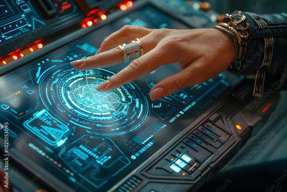 Poster futuristic control interface with interactive touchscreen technology