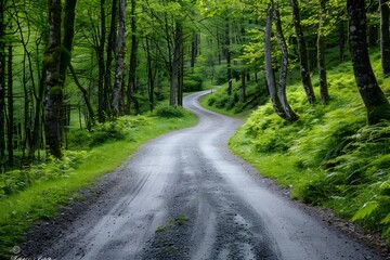 Fototapeta premium Serene Winding Path Through Lush Green Forest
