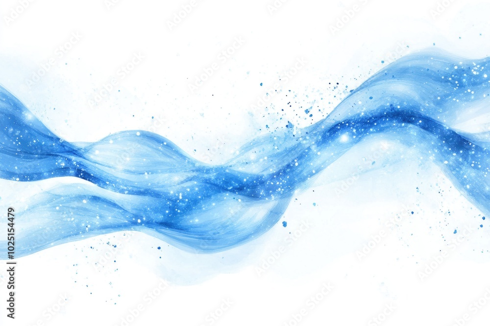 Poster a watercolor painting of a blue wave on a white background, suitable for use in designs related to c