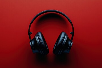 The black gaming headset sits alone on a striking red surface, showcasing its elegant and modern design while emphasizing its potential for immersive gaming experiences.