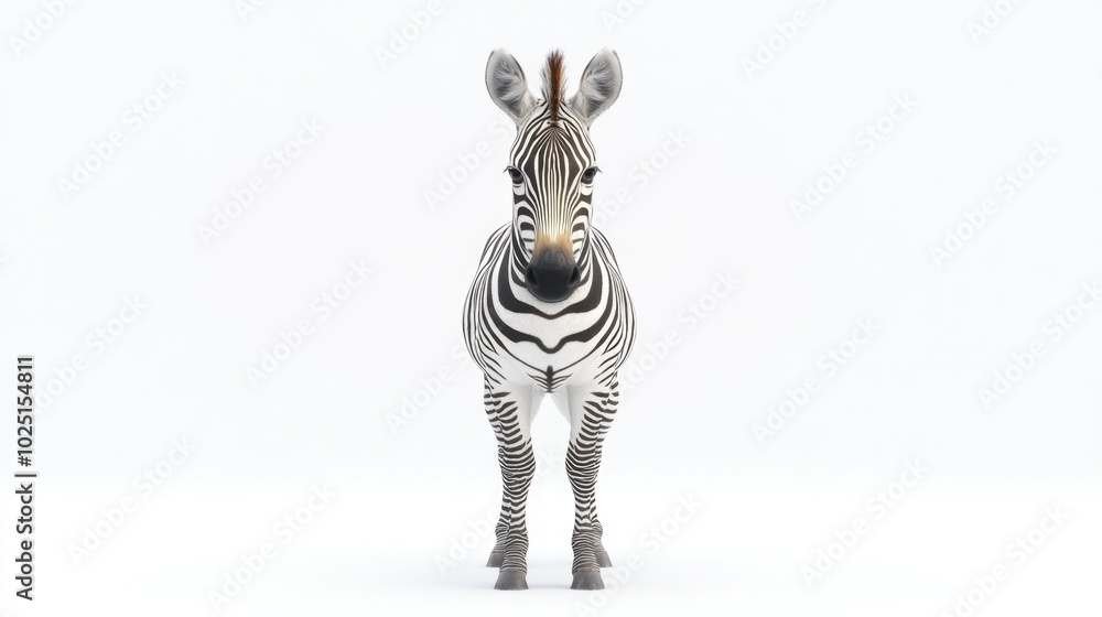 Poster a single zebra standing on a white surface against a white background, suitable for use in designs r