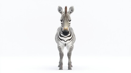 A single zebra standing on a white surface against a white background, suitable for use in designs related to wildlife, zoos, or branding