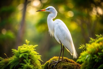 Fototapeta premium Elegant White Bird in Natural Habitat Capturing the Beauty of Wildlife and Serenity of Nature