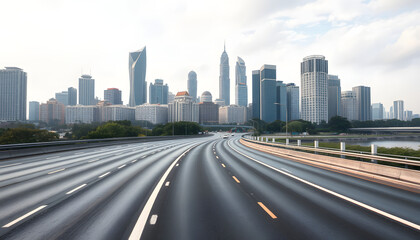 Asphalt highway road and city skyline with modern buildings scenery in Guangzhou. car background isolated with white highlights, png