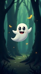 Cheerful Ghost Floating Through Enchanted Forest