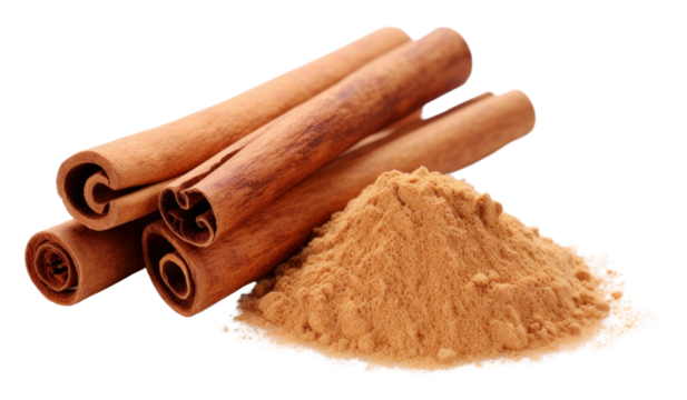 PNG Cinnamon sticks with powder spice food white background.