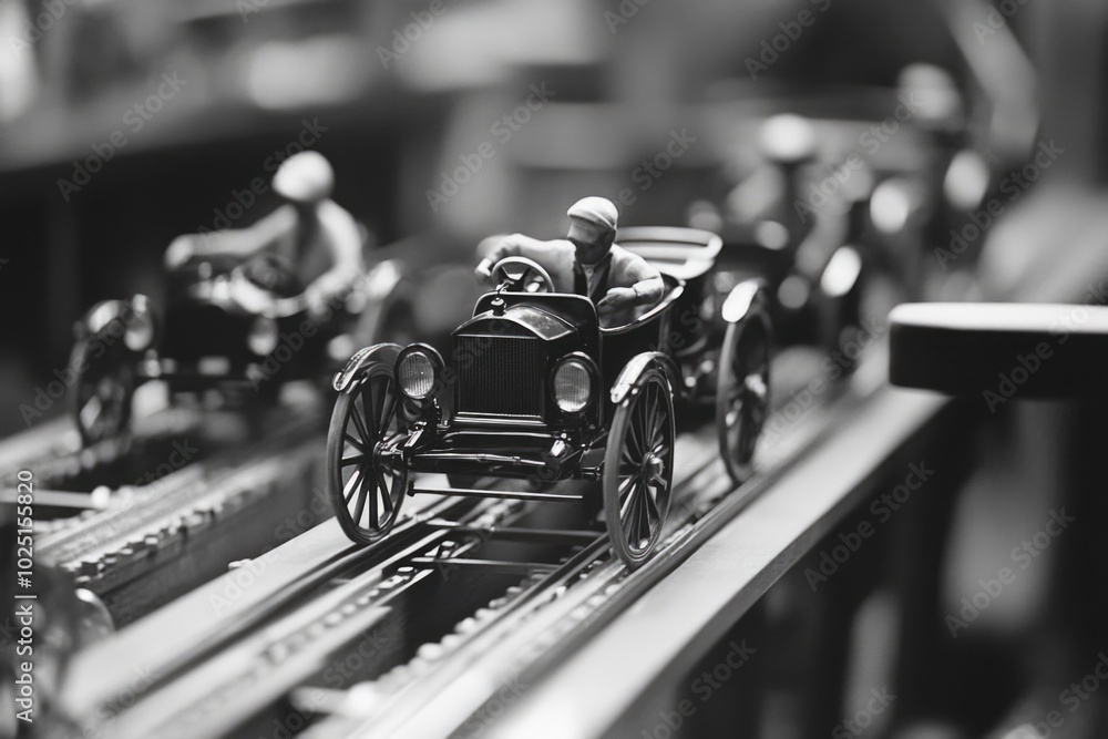 Aufkleber a simple toy car in monochrome photography, suitable for use in various designs and projects