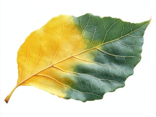 A yellow tulip poplar leaf with a broad base and prominent lobes, isolated on white background 