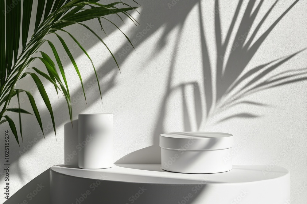 Poster two white containers sitting on a clean table