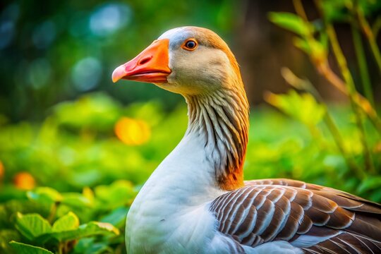 Embden Goose in Natural Habitat: A Majestic Waterfowl Species Perfect for Farm Life and Nature Photography Enthusiasts