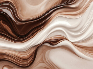 Obraz premium Abstract fluid waves in beige, brown, and white tones, creating a sense of movement and texture