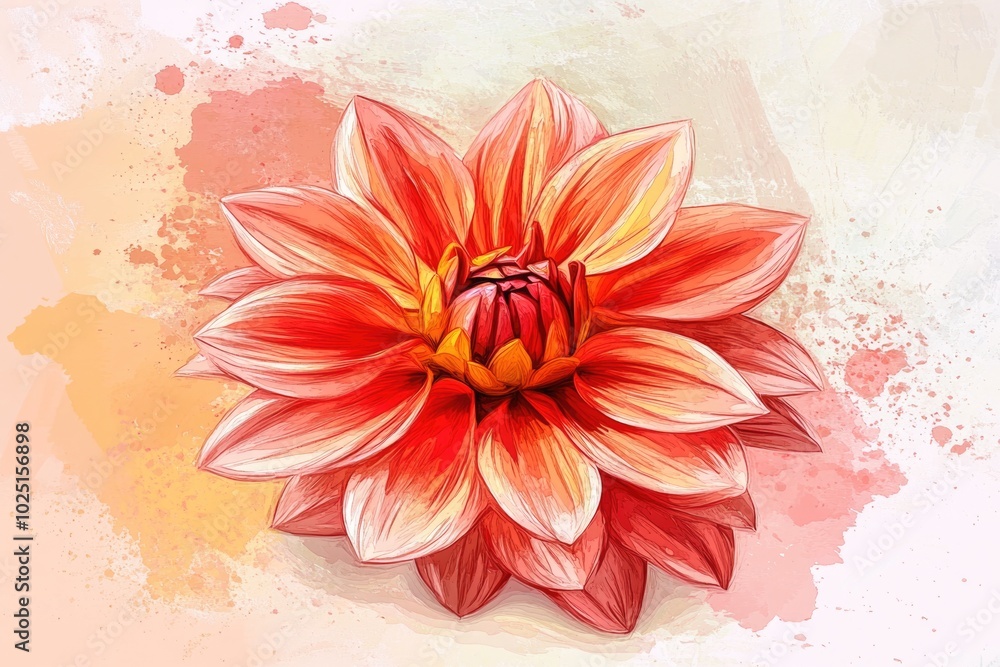 Canvas Prints A single red and yellow flower sitting on a plain white background