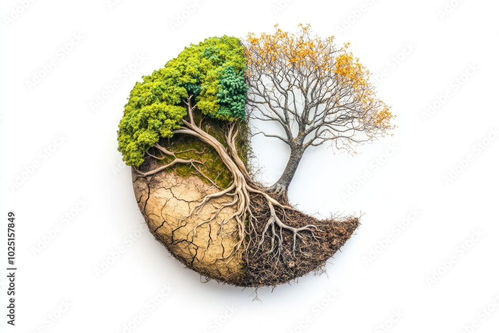 Poster A unique scene showing a tree emerging from the ground, symbolizing life and resilience