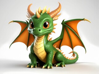 Obraz premium 3D Illustration Art, Closeup Shot of An Adorable Dragon, Isolated over a Background