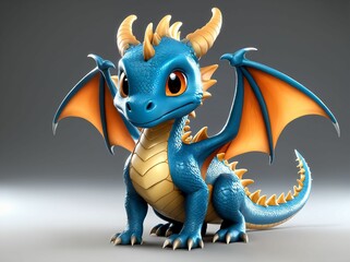 Fototapeta premium 3D Illustration Art, Closeup Shot of An Adorable Dragon, Isolated over a Background