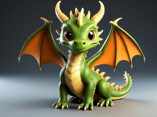 Obraz premium 3D Illustration Art, Closeup Shot of An Adorable Dragon, Isolated over a Background