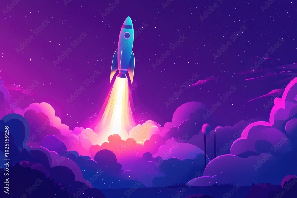 Poster a space shuttle soars through the dark night sky with a trail of sparks behind it