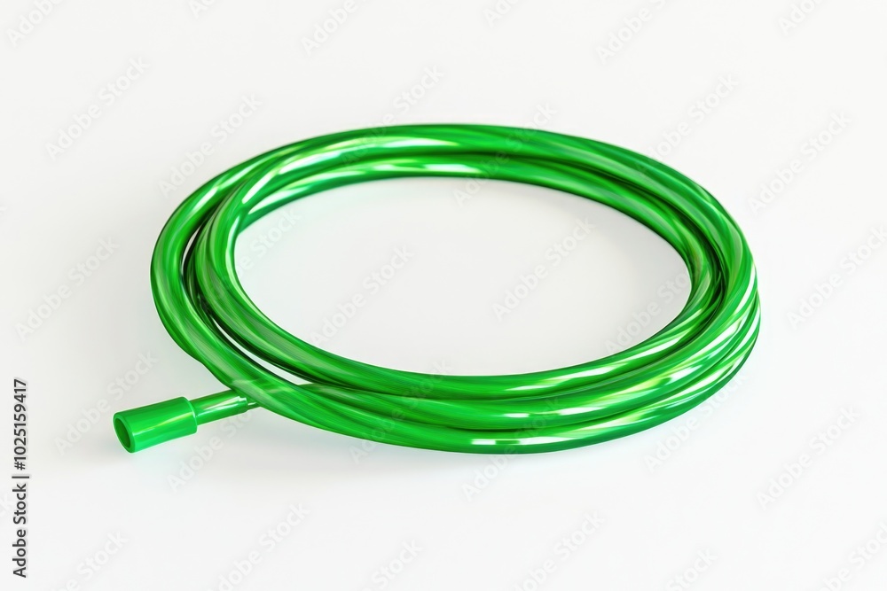 Aufkleber A close-up view of a green hose lying on a white surface, perfect for use in various settings such as product photography or DIY tutorials