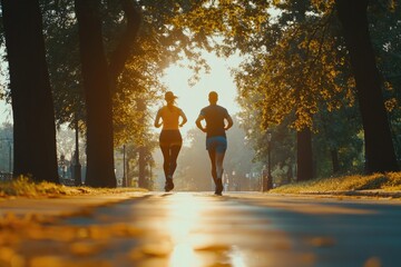Two individuals in motion on a city sidewalk