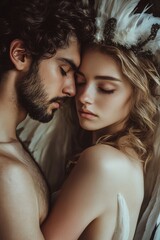 Fototapeta premium A person and their partner resting together on a bed, possibly after a romantic evening or a cozy morning
